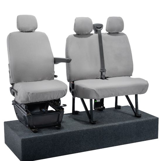 Picture of UK Custom Covers Vauxhall Movano Seat Covers Cotton-Backed PU (2010-2022) - Front No Folding Middle Seat & No Split Passenger Base - Grey | SC668G
