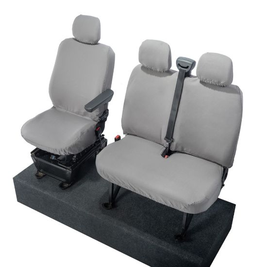 Picture of UK Custom Covers Vauxhall Movano Seat Covers Cotton-Backed PU (2010-2022) - Front No Folding Middle Seat & No Split Passenger Base - Grey | SC668G
