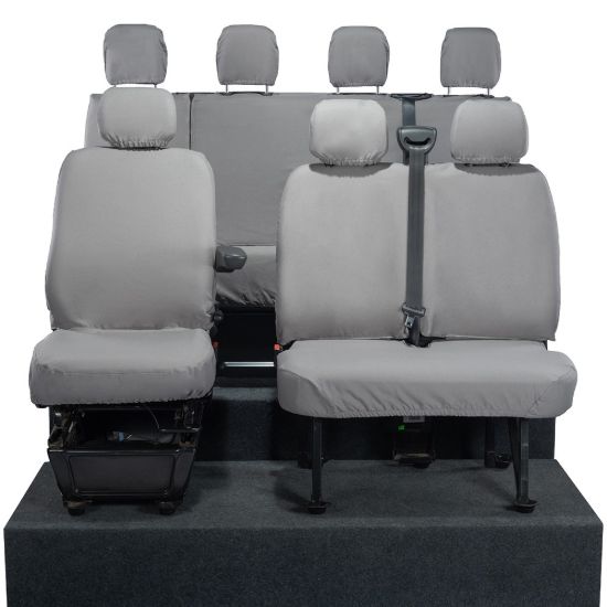 UK Custom Covers Vauxhall Movano Seat Covers Cotton-Backed PU (2010-2022) - Front & Rear No Folding Middle Seat & No Split Passenger Base - Grey