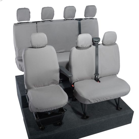 Picture of UK Custom Covers Vauxhall Movano Seat Covers Cotton-Backed PU (2010-2022) - Front & Rear No Folding Middle Seat & No Split Passenger Base - Grey | SC668G-416G