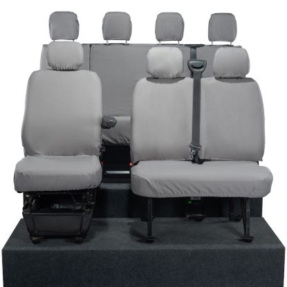 UK Custom Covers Vauxhall Movano Seat Covers Cotton-Backed PU (2010-2022) - Front & Rear No Folding Middle Seat & No Split Passenger Base - Grey