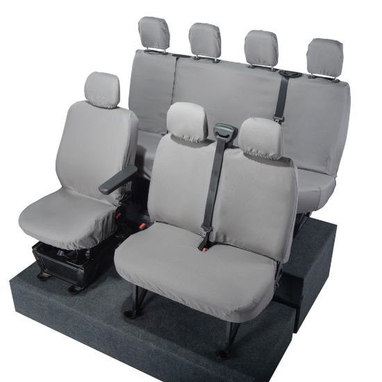 Picture of UK Custom Covers Vauxhall Movano Seat Covers Cotton-Backed PU (2010-2022) - Front & Rear No Folding Middle Seat & No Split Passenger Base - Grey | SC668G-416G