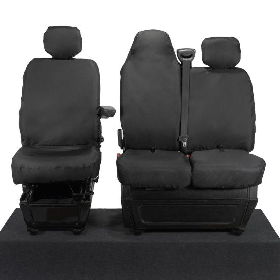 UK Custom Covers Vauxhall Movano Seat Covers Cotton-Backed PU (2010-2022) - Front With Folding Middle Seat & Split Passenger Base