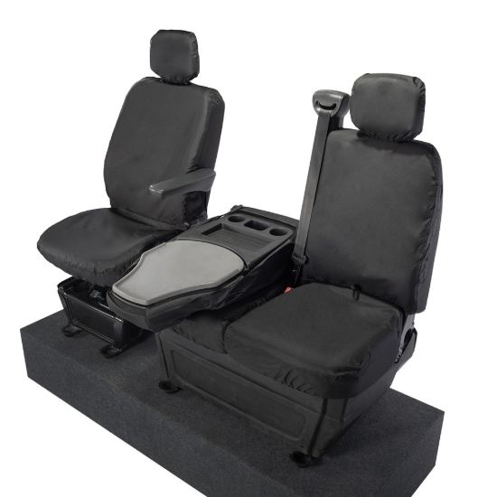 Picture of UK Custom Covers Vauxhall Movano Seat Covers Cotton-Backed PU (2010-2022) - Front With Folding Middle Seat & Split Passenger Base | SC669B