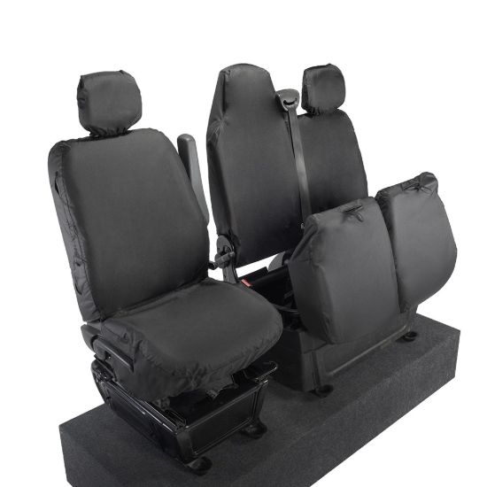 Picture of UK Custom Covers Vauxhall Movano Seat Covers Cotton-Backed PU (2010-2022) - Front With Folding Middle Seat & Split Passenger Base | SC669B