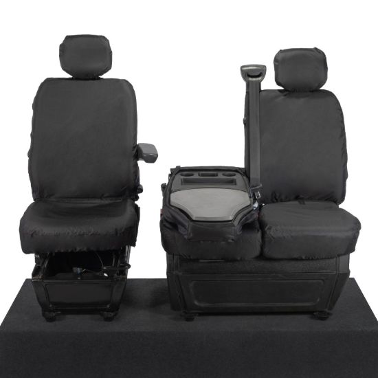 Picture of UK Custom Covers Vauxhall Movano Seat Covers Cotton-Backed PU (2010-2022) - Front With Folding Middle Seat & Split Passenger Base | SC669B