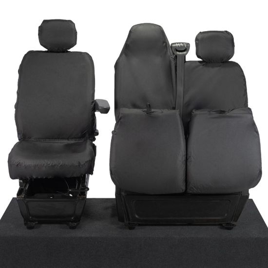 Picture of UK Custom Covers Vauxhall Movano Seat Covers Cotton-Backed PU (2010-2022) - Front With Folding Middle Seat & Split Passenger Base | SC669B