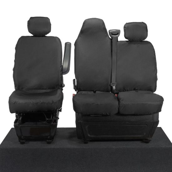 Picture of UK Custom Covers Vauxhall Movano Seat Covers Cotton-Backed PU (2010-2022) - Front With Folding Middle Seat & Split Passenger Base | SC669B