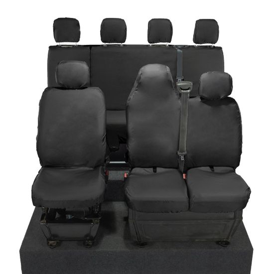 UK Custom Covers Vauxhall Movano Seat Covers Cotton-Backed PU (2010-2022) - Front & Rear With Folding Middle Seat & Split Passenger Base