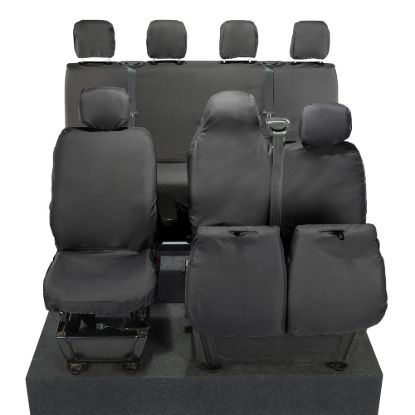 Picture of UK Custom Covers Vauxhall Movano Seat Covers Cotton-Backed PU (2010-2022) - Front & Rear With Folding Middle Seat & Split Passenger Base | SC669B-416B