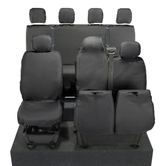 Picture of UK Custom Covers Vauxhall Movano Seat Covers Cotton-Backed PU (2010-2022) - Front & Rear With Folding Middle Seat & Split Passenger Base | SC669B-416B