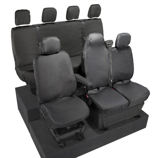 Picture of UK Custom Covers Vauxhall Movano Seat Covers Cotton-Backed PU (2010-2022) - Front & Rear With Folding Middle Seat & Split Passenger Base | SC669B-416B
