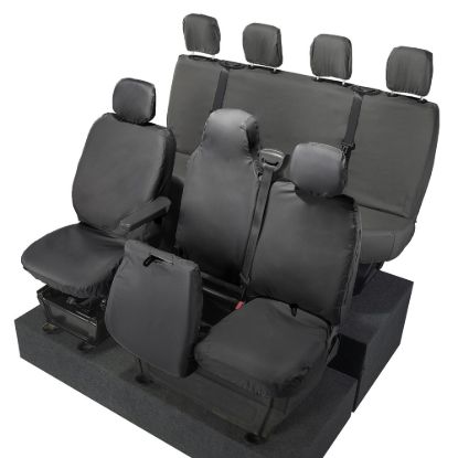 Picture of UK Custom Covers Vauxhall Movano Seat Covers Cotton-Backed PU (2010-2022) - Front & Rear With Folding Middle Seat & Split Passenger Base | SC669B-416B