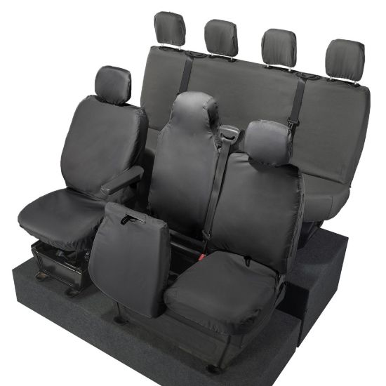 Picture of UK Custom Covers Vauxhall Movano Seat Covers Cotton-Backed PU (2010-2022) - Front & Rear With Folding Middle Seat & Split Passenger Base | SC669B-416B
