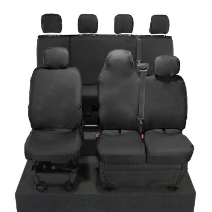 UK Custom Covers Vauxhall Movano Seat Covers Cotton-Backed PU (2010-2022) - Front & Rear With Folding Middle Seat & Split Passenger Base