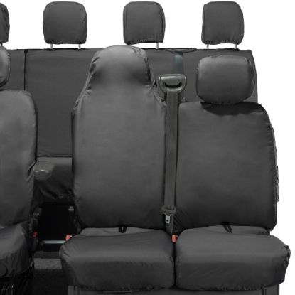 Picture of UK Custom Covers Vauxhall Movano Seat Covers Cotton-Backed PU (2010-2022) - Front & Rear With Folding Middle Seat & Split Passenger Base | SC669B-416B