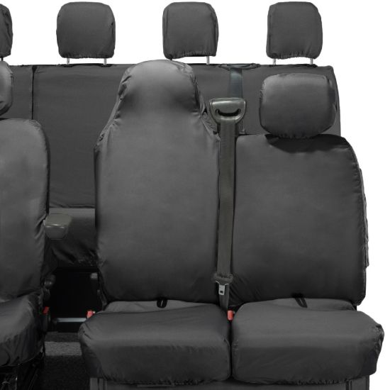 Picture of UK Custom Covers Vauxhall Movano Seat Covers Cotton-Backed PU (2010-2022) - Front & Rear With Folding Middle Seat & Split Passenger Base | SC669B-416B