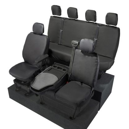 Picture of UK Custom Covers Vauxhall Movano Seat Covers Cotton-Backed PU (2010-2022) - Front & Rear With Folding Middle Seat & Split Passenger Base | SC669B-416B