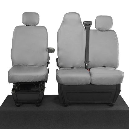 UK Custom Covers Vauxhall Movano Seat Covers Cotton-Backed PU (2010-2022) - Front With Folding Middle Seat & Split Passenger Base - Grey