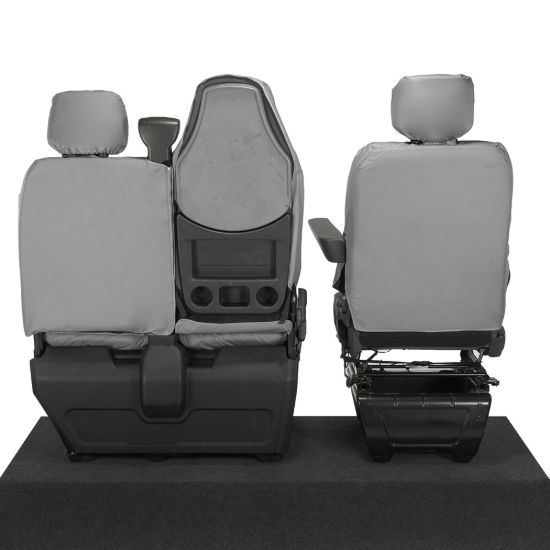 Picture of UK Custom Covers Vauxhall Movano Seat Covers Cotton-Backed PU (2010-2022) - Front With Folding Middle Seat & Split Passenger Base - Grey | SC669G