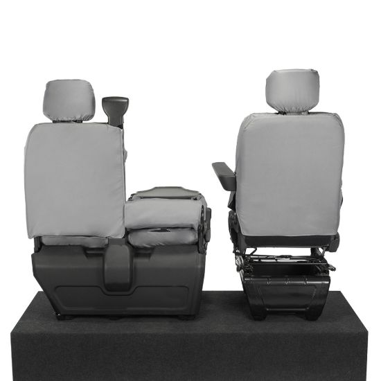 Picture of UK Custom Covers Vauxhall Movano Seat Covers Cotton-Backed PU (2010-2022) - Front With Folding Middle Seat & Split Passenger Base - Grey | SC669G