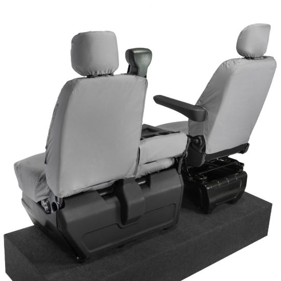 Picture of UK Custom Covers Vauxhall Movano Seat Covers Cotton-Backed PU (2010-2022) - Front With Folding Middle Seat & Split Passenger Base - Grey | SC669G