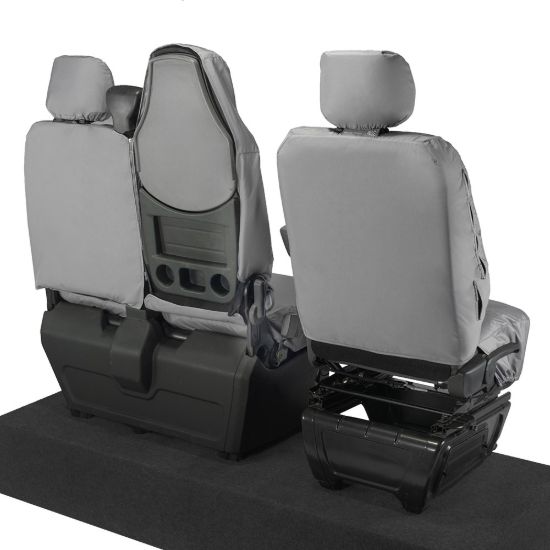 Picture of UK Custom Covers Vauxhall Movano Seat Covers Cotton-Backed PU (2010-2022) - Front With Folding Middle Seat & Split Passenger Base - Grey | SC669G