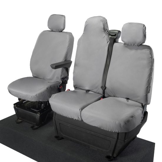 Picture of UK Custom Covers Vauxhall Movano Seat Covers Cotton-Backed PU (2010-2022) - Front With Folding Middle Seat & Split Passenger Base - Grey | SC669G