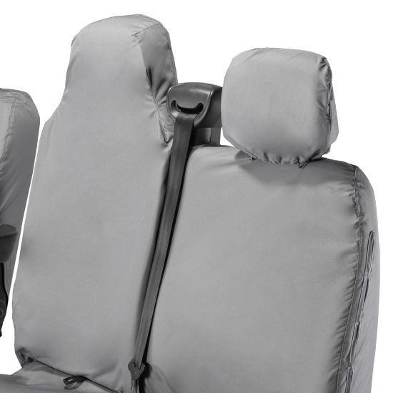 Picture of UK Custom Covers Vauxhall Movano Seat Covers Cotton-Backed PU (2010-2022) - Front With Folding Middle Seat & Split Passenger Base - Grey | SC669G