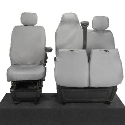 Picture of UK Custom Covers Vauxhall Movano Seat Covers Cotton-Backed PU (2010-2022) - Front With Folding Middle Seat & Split Passenger Base - Grey | SC669G