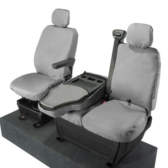 Picture of UK Custom Covers Vauxhall Movano Seat Covers Cotton-Backed PU (2010-2022) - Front With Folding Middle Seat & Split Passenger Base - Grey | SC669G