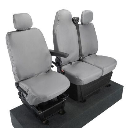 Picture of UK Custom Covers Vauxhall Movano Seat Covers Cotton-Backed PU (2010-2022) - Front With Folding Middle Seat & Split Passenger Base - Grey | SC669G