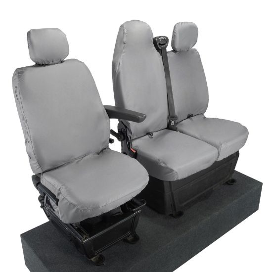 Picture of UK Custom Covers Vauxhall Movano Seat Covers Cotton-Backed PU (2010-2022) - Front With Folding Middle Seat & Split Passenger Base - Grey | SC669G