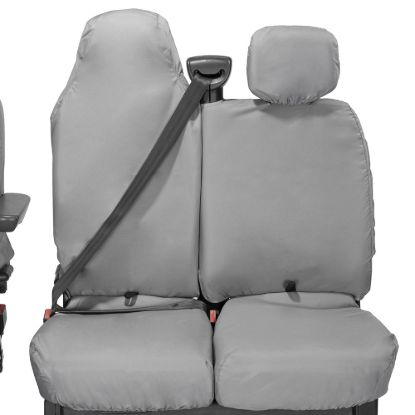 Picture of UK Custom Covers Vauxhall Movano Seat Covers Cotton-Backed PU (2010-2022) - Front With Folding Middle Seat & Split Passenger Base - Grey | SC669G