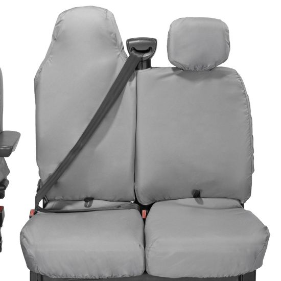 Picture of UK Custom Covers Vauxhall Movano Seat Covers Cotton-Backed PU (2010-2022) - Front With Folding Middle Seat & Split Passenger Base - Grey | SC669G