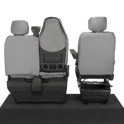 Picture of UK Custom Covers Vauxhall Movano Seat Covers Cotton-Backed PU (2010-2022) - Front With Folding Middle Seat & Split Passenger Base - Grey | SC669G