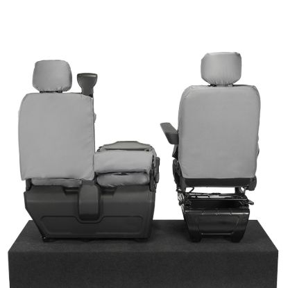 Picture of UK Custom Covers Vauxhall Movano Seat Covers Cotton-Backed PU (2010-2022) - Front With Folding Middle Seat & Split Passenger Base - Grey | SC669G