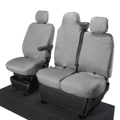 Picture of UK Custom Covers Vauxhall Movano Seat Covers Cotton-Backed PU (2010-2022) - Front With Folding Middle Seat & Split Passenger Base - Grey | SC669G