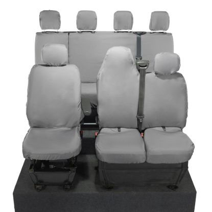 UK Custom Covers Vauxhall Movano Seat Covers Cotton-Backed PU (2010-2022) - Front & Rear With Folding Middle Seat & Split Passenger Base - Grey