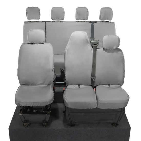 UK Custom Covers Vauxhall Movano Seat Covers Cotton-Backed PU (2010-2022) - Front & Rear With Folding Middle Seat & Split Passenger Base - Grey