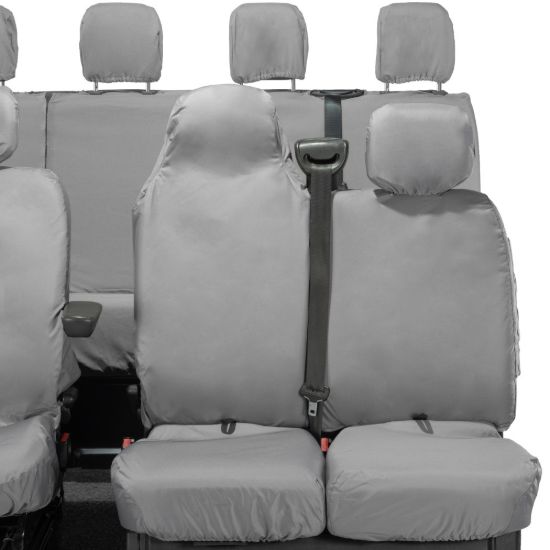 Picture of UK Custom Covers Vauxhall Movano Seat Covers Cotton-Backed PU (2010-2022) - Front & Rear With Folding Middle Seat & Split Passenger Base - Grey | SC669G-416G