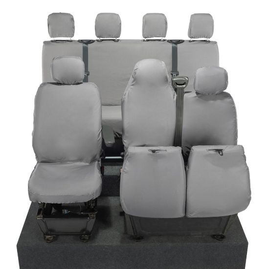 Picture of UK Custom Covers Vauxhall Movano Seat Covers Cotton-Backed PU (2010-2022) - Front & Rear With Folding Middle Seat & Split Passenger Base - Grey | SC669G-416G