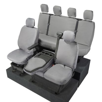 Picture of UK Custom Covers Vauxhall Movano Seat Covers Cotton-Backed PU (2010-2022) - Front & Rear With Folding Middle Seat & Split Passenger Base - Grey | SC669G-416G