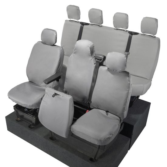 Picture of UK Custom Covers Vauxhall Movano Seat Covers Cotton-Backed PU (2010-2022) - Front & Rear With Folding Middle Seat & Split Passenger Base - Grey | SC669G-416G
