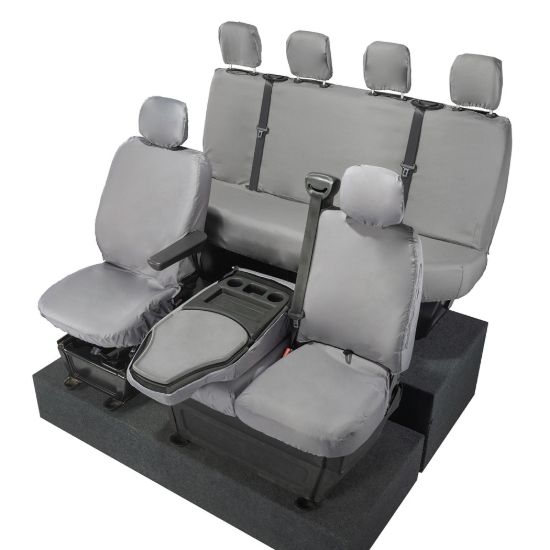 Picture of UK Custom Covers Vauxhall Movano Seat Covers Cotton-Backed PU (2010-2022) - Front & Rear With Folding Middle Seat & Split Passenger Base - Grey | SC669G-416G