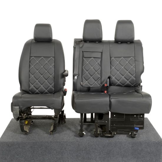 UK Custom Covers Vauxhall Vivaro Seat Covers Leatherette (2019 Onwards) Front Single/Double Split Passenger Base WITH Pull Down Tray - Double Diamond Bentley