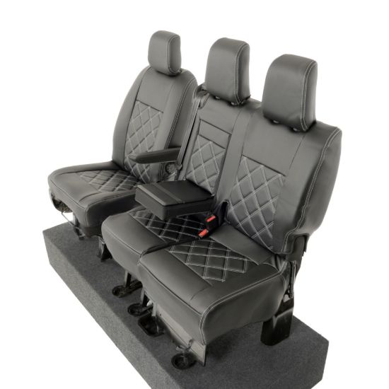 Picture of UK Custom Covers Vauxhall Vivaro Seat Covers Leatherette (2019 Onwards) Front Single/Double Split Passenger Base WITH Pull Down Tray - Double Diamond Bentley | SC806B
