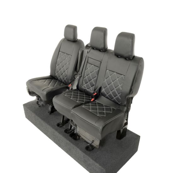 Picture of UK Custom Covers Vauxhall Vivaro Seat Covers Leatherette (2019 Onwards) Front Single/Double Split Passenger Base WITH Pull Down Tray - Double Diamond Bentley | SC806B