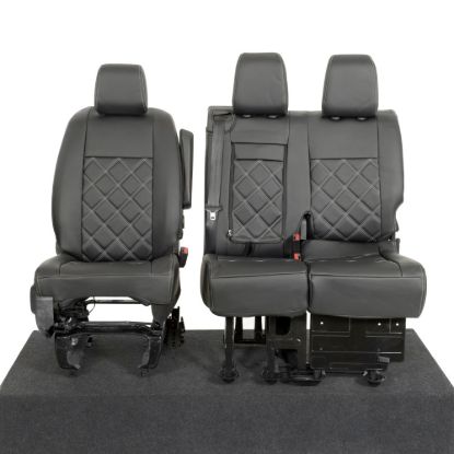 Picture of UK Custom Covers Vauxhall Vivaro Seat Covers Leatherette (2019 Onwards) Front Single/Double Split Passenger Base WITH Pull Down Tray - Double Diamond Bentley | SC806B