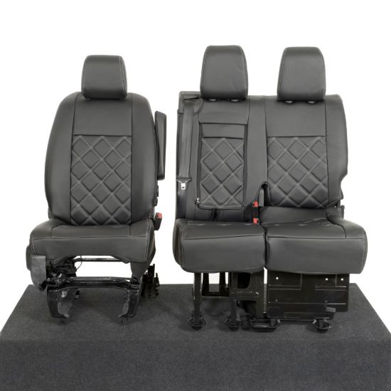 Picture of UK Custom Covers Vauxhall Vivaro Seat Covers Leatherette (2019 Onwards) Front Single/Double Split Passenger Base WITH Pull Down Tray - Double Diamond Bentley | SC806B